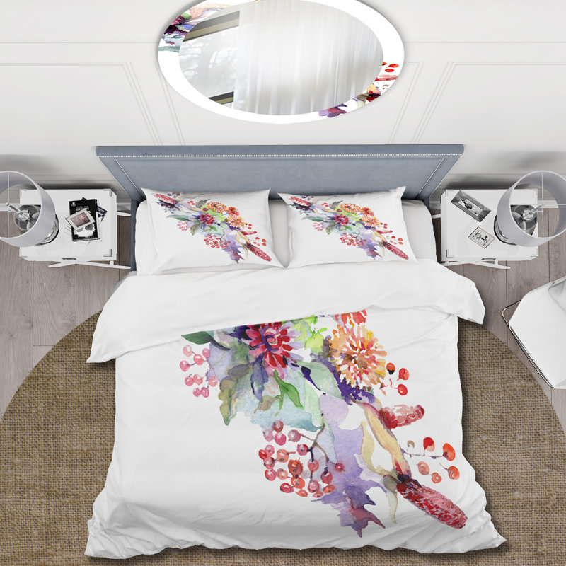 Bouquet de fleurs sauvages et de baies - Ensemble de housse de couette traditionnel - Microfibre de polyester