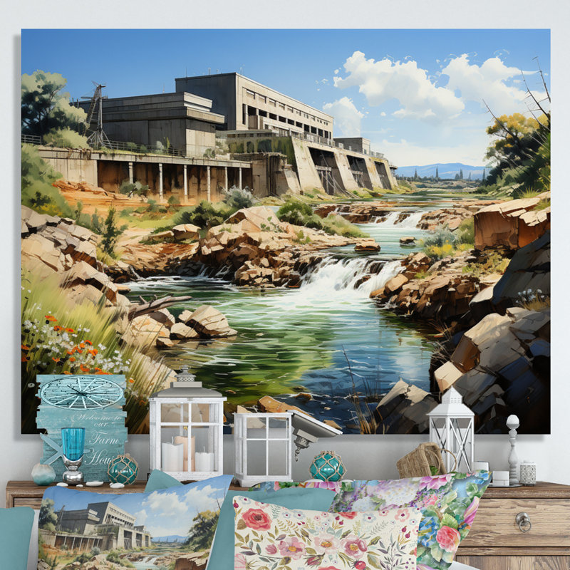 Dam Industrial Beauty Urban - Dams Wall Art Living Room, H 12 po x l 20 po x P 1 po, Toile tendue
