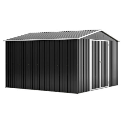10x10 Ft Large Outdoor Metal Storage Shed, Black, Heavy - Duty Frame, Lockable Double Doors, All Weather For Lawn, Patio & Backyard, Ample Equipment, Sloping Roof And Ventilation Openings Lawn Patio,