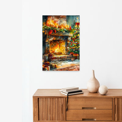 Cozy Christmas Fireplace Abstract Contemporary Christmas Tree Winter, art mural