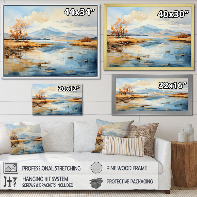 «Lakes Rivers», impression sur toile, Cadre flottant noir, H 30 po x l 40 po x P 1,5 po