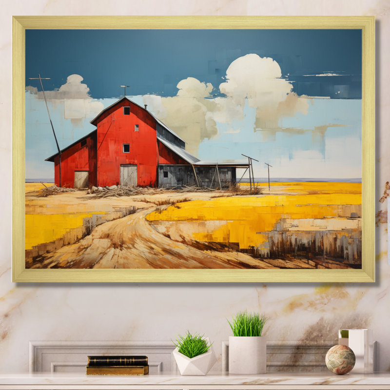 "Bewry Landscape Barns", impression sur toile, H 24 po x l 32 po x P 1 po, Cadre doré simple