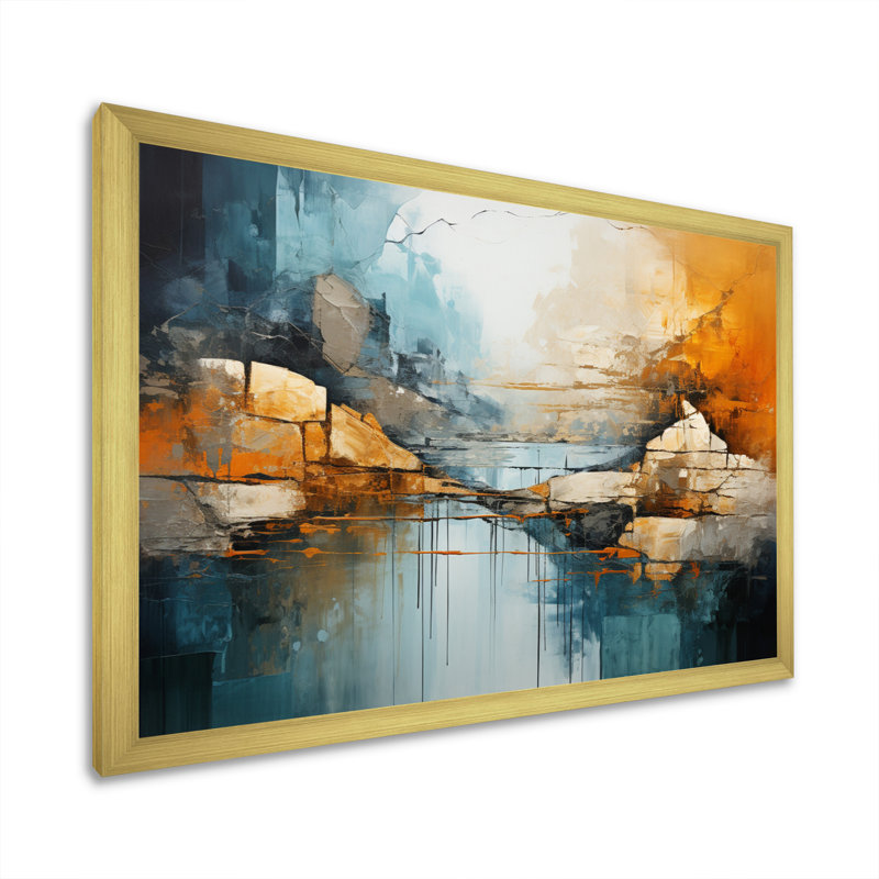 «River Flowing Waters Collage I», reproduction d'art sur toile moderne, Cadre doré à une seule photo