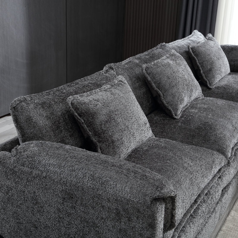 112" Oversized L-shaped Chenille Cloud Sectional Sofa – Modular Sleeper With Memory Foam & Moveable Ottoman, Gray Chenille 