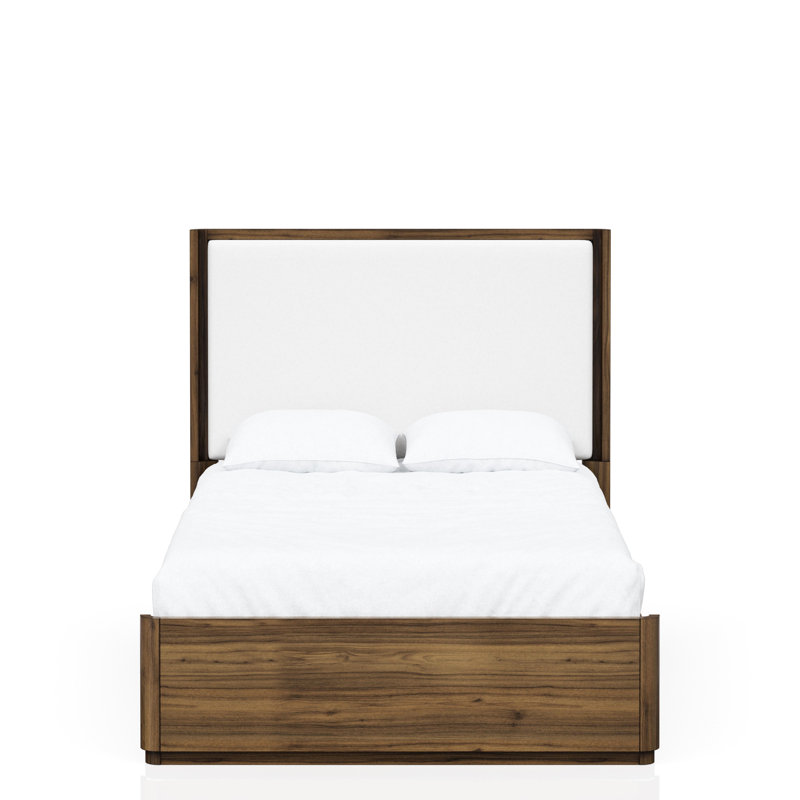 Grand lit tapissier en noyer avec tissu confortable et tête de lit à base stable Classic Elegance