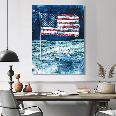 Drapeau des États-Unis sur la lune, atterrissage I - Space, reproduction d'art en métal, décoration murale espace en métal