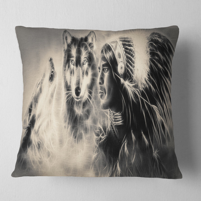 Guerrier Indien Avec Oreiller De Loups Abstract