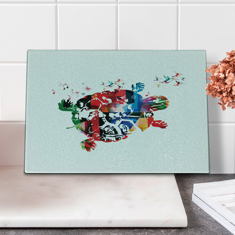 Ambesonne Colorful Tempered Glass Cutting Board Abstract Turtle Notes Multicolor