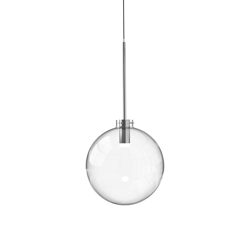 Luminaire suspendu simple en verre transparent Sphere, Chrome poli, H 8,5 po x l 8 po x P 8 po