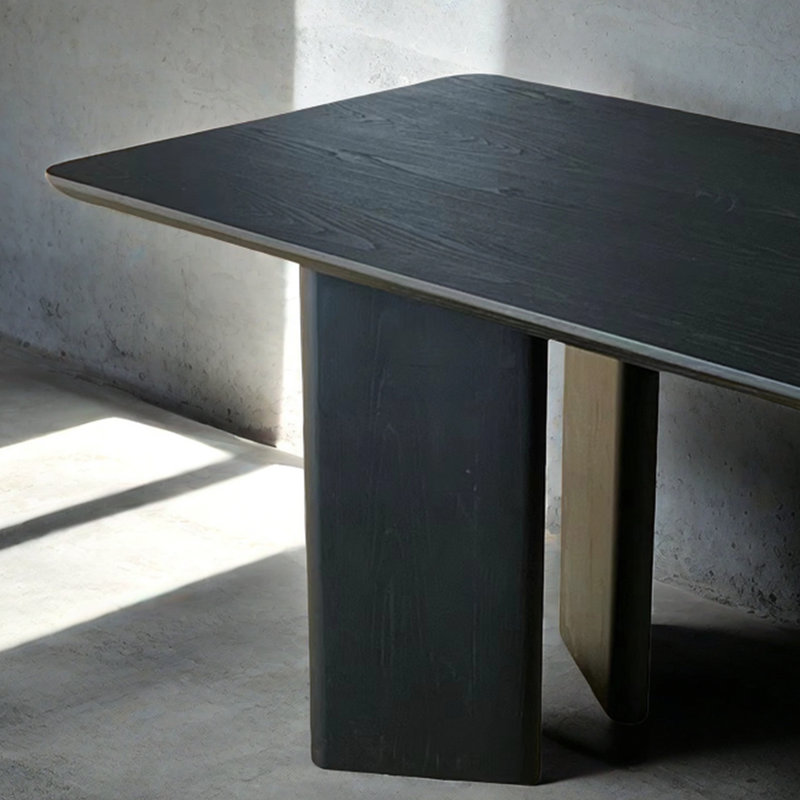 Solid Wood Work Desk with Charred Finish and Round, 29.53" H x 70.87" W x 31.5" D