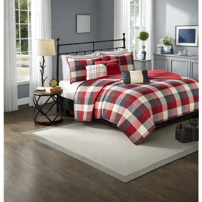 Ensemble de literie confortable 6 pièces, chevrons en polyester, style chalet rustique