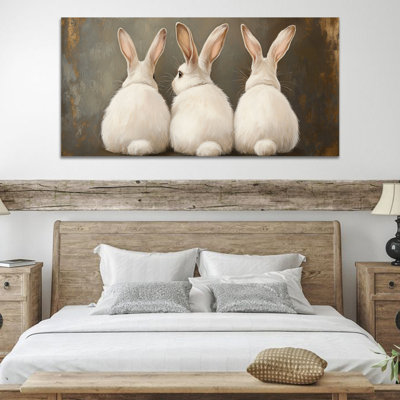  Spring Easter Bunny Wall Art, Spring Easter Bunny Pictures Wall Decor, Cute Rabbit Pictures Wall Decor, Easter Prints for Living Room Bedroom Kids Room Nursery Ready To Hang 24" × 48"