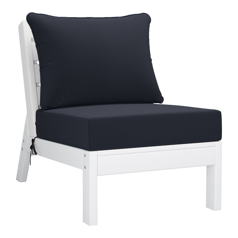 3-Piece Deep Seating Set With Cushions, White, Navy Blue