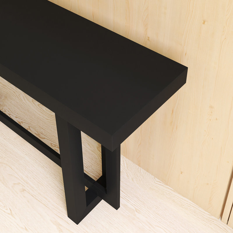 59.10'' Console Table With Thick Pine Wood Legs, Black, Black