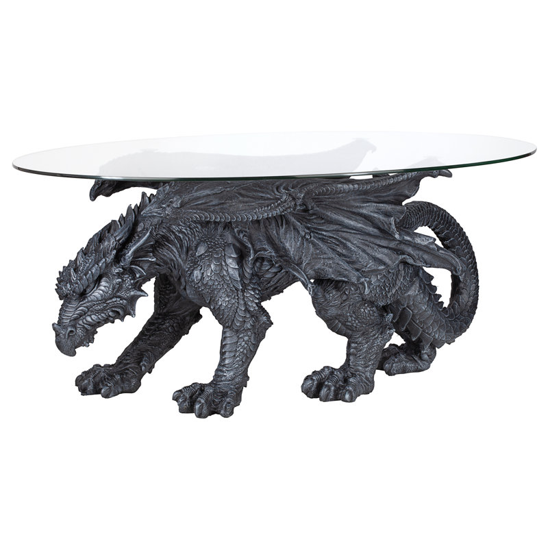 Oval Glass Outdoor Coffee Table with Dragon Design