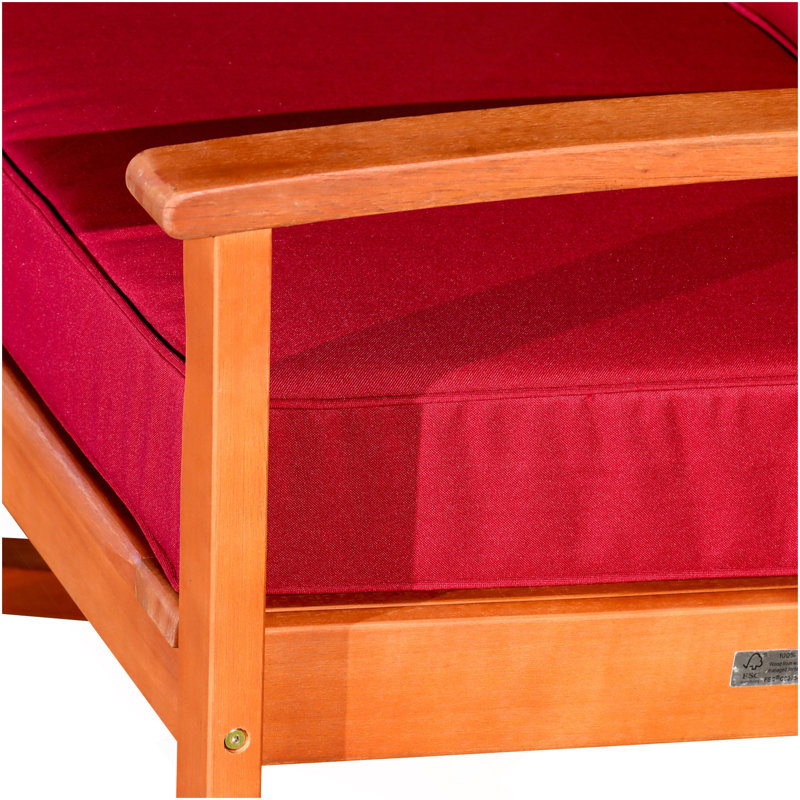 Eucalyptus Rocking Chair With Cushions, Natural Oil Finish, Burgundy Cushions, Natural, Burgundy