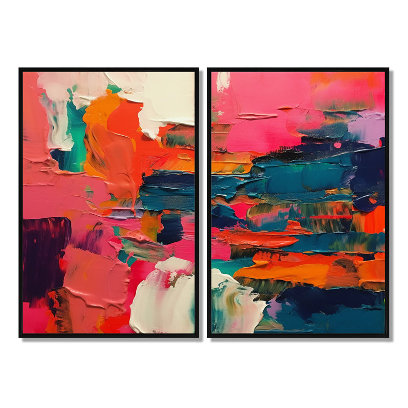 «Pink and Blue Fragments Of Reality», reproduction d'art abstraite encadrée, 36" H x 48" W, Black