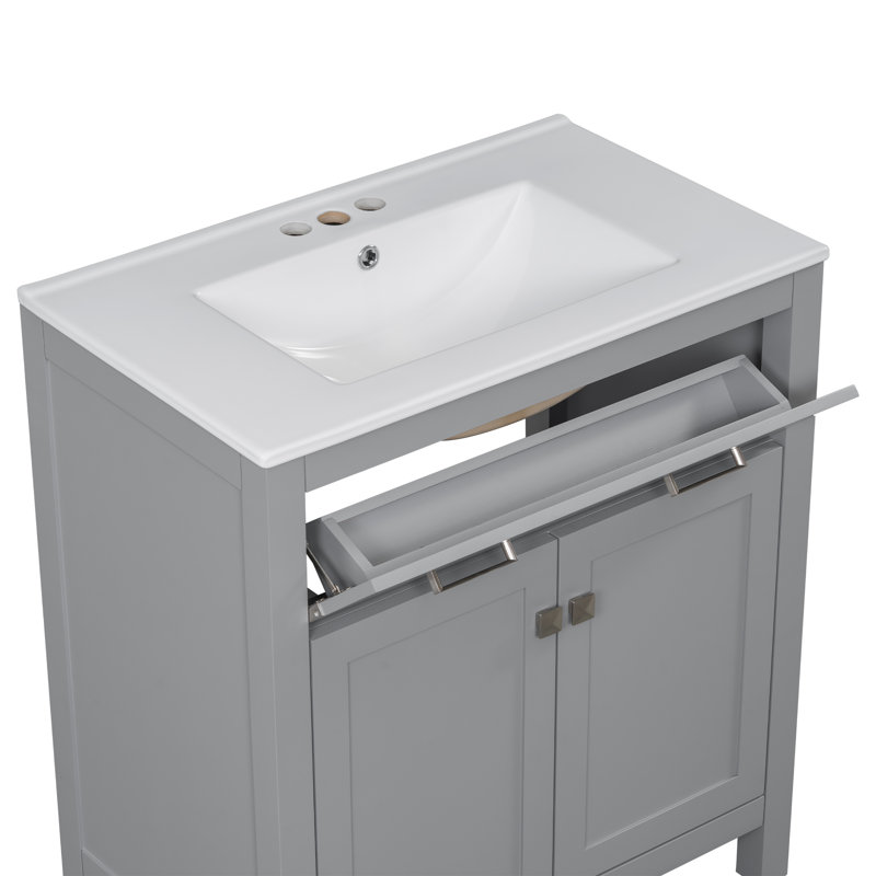 Meuble-lavabo 30 po avec lavabo en céramique, Gris, Argent argent