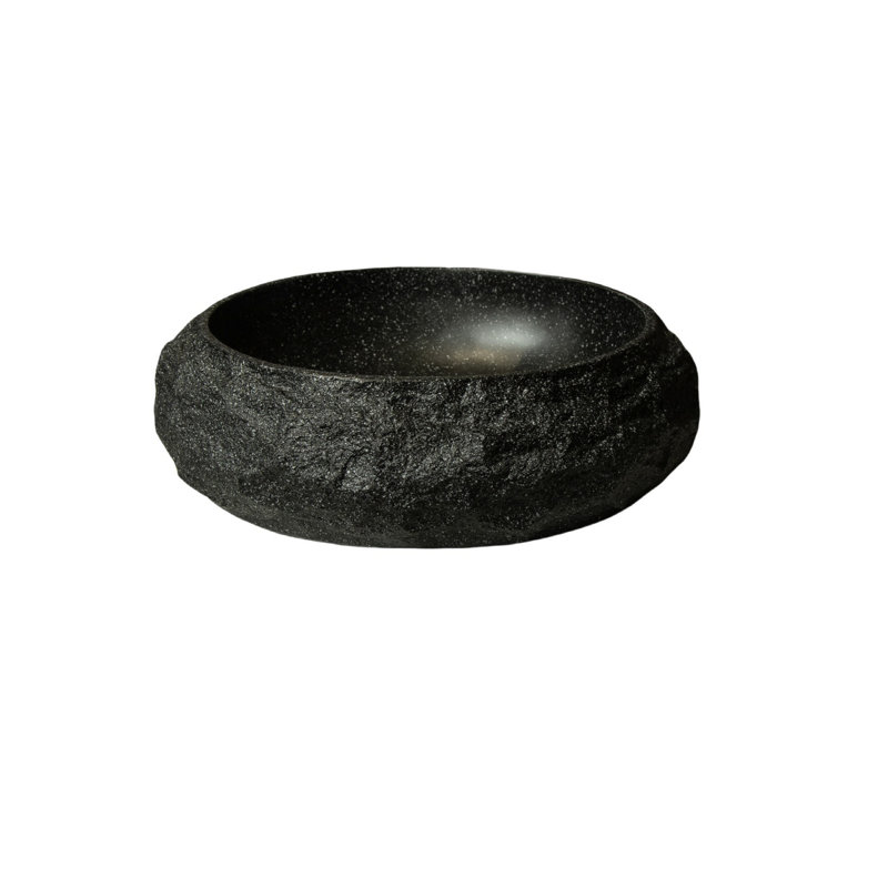 Bathroom Sink, Oval Resin Vessel Basin With Stone Pattern, Dark Gray