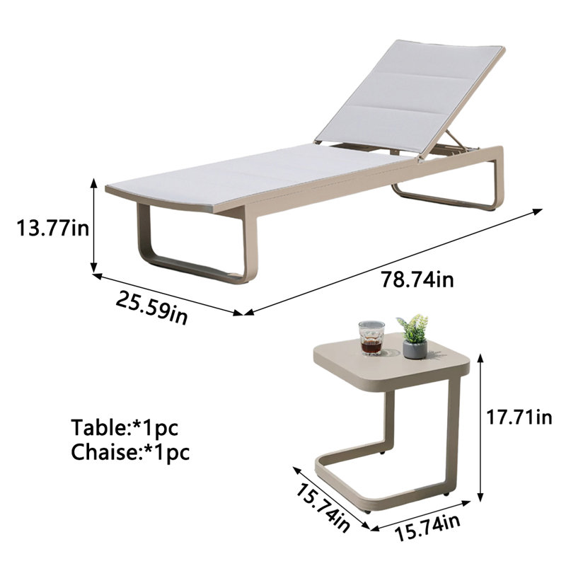 Ensemble de chaises longues d'extérieur en tissu avec table