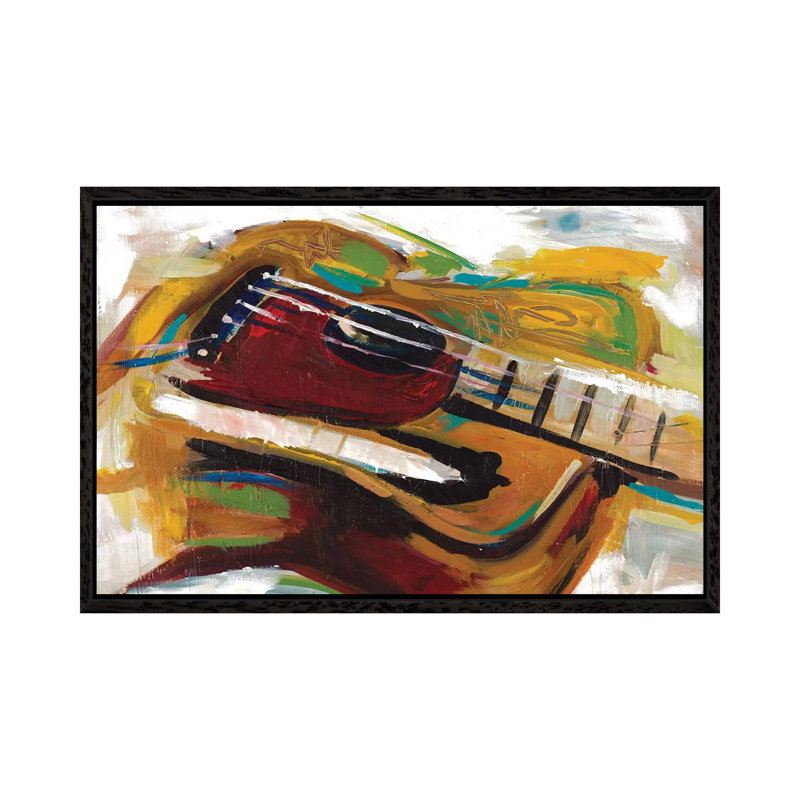 Colorful Guitar by Andy Beauchamp - Painting on Canvas, 152.5 cm H x 101.5 cm W, Black Framed