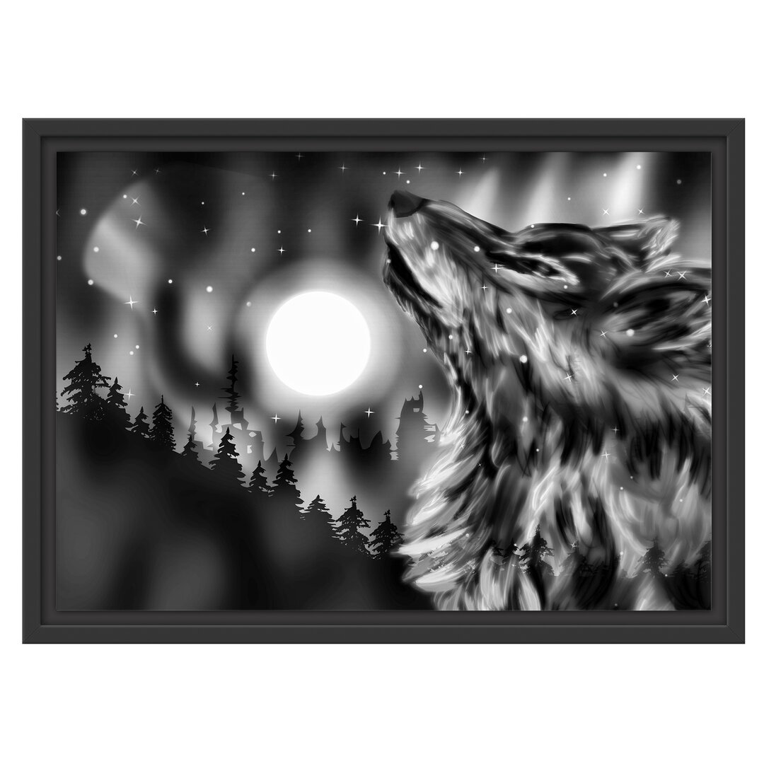 Gerahmtes Wandbild Abstrakter Wolf mit Mond