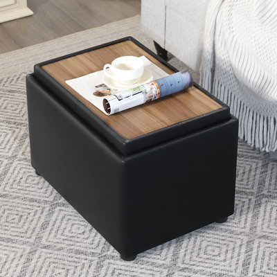 22" Wide Faux Leather Storage Ottoman Bench With Reversible Tray