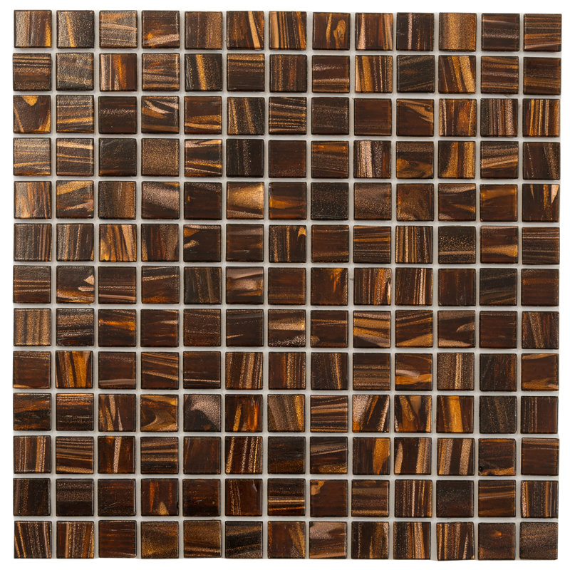Celestial 0.8" x 0.8" Glass Grid Mosaic Wall & Floor Tile, Brown/Gold