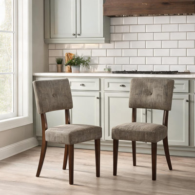 Ensemble de 2 chaises rembourrées confortables pour salle à manger, sièges en tissu et pieds en bois espresso