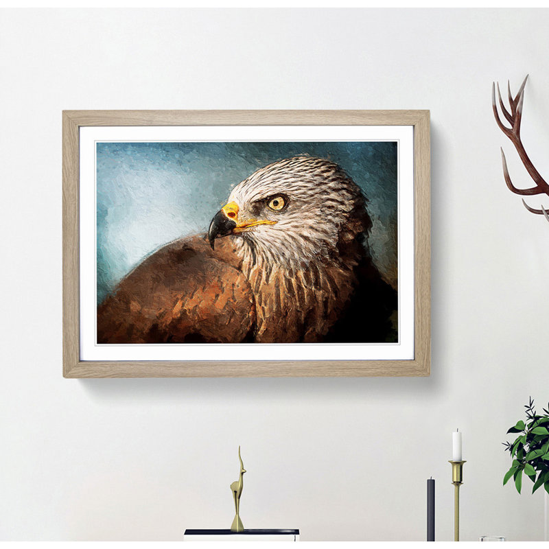 Portrait of  Kite Bird - Picture Frame Painting Print, 27cm H x 36cm W x 2cm D, Oak Framed