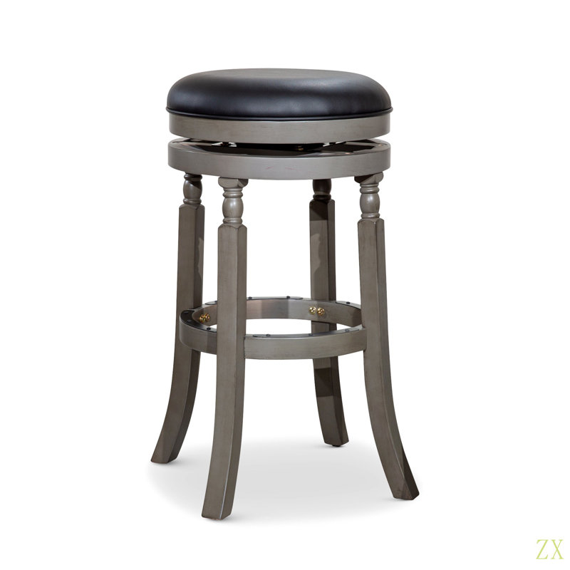 Tabouret 30 ", siège en cuir, Siège noir / cadre gris