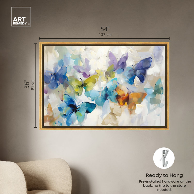 Colorful Butterfly Print on Canvas with Gold Frame