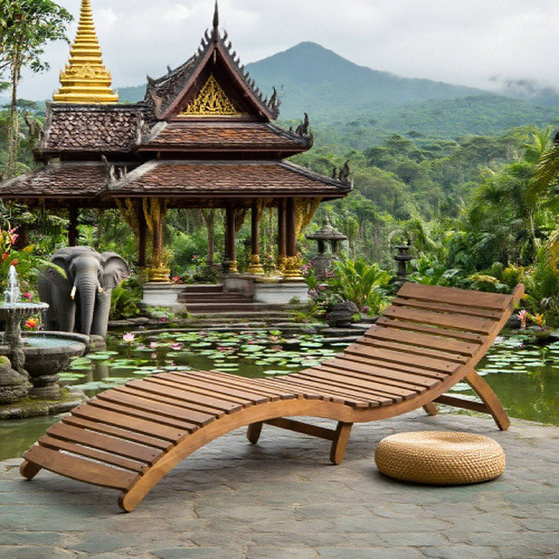 Foldable Wood Outdoor Chaise Lounge For Patio & Poolside, Brown