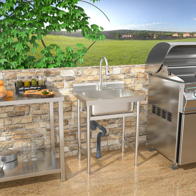 Évier utilitaire autoportant 25 po x 22 po avec cuve simple pour la cuisine, la buanderie et l'utilisation commerciale - Acier inoxydable 304, coins lisses R10, dosseret surélevé 3,1, panier de vidange commercial, garage de calibre 18