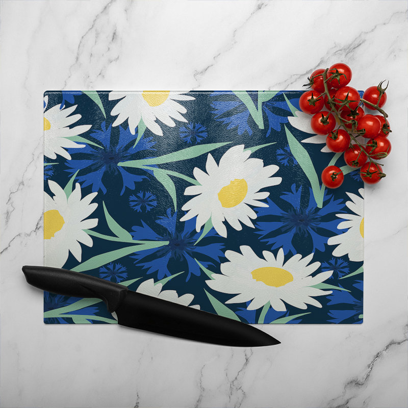 Daisies On Glass Chopping Board, 28cm L x 20cm W