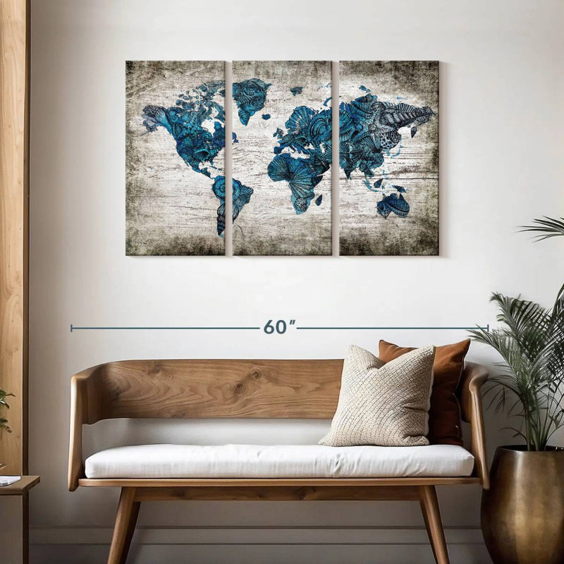 Aliaz Rustic Nautical World Map, 28" H x 45" W