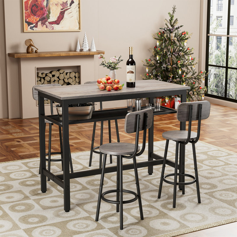Bar Table And Chairs Set, Antique Gray/Black, 3 Pieces: Table, 2 Chairs