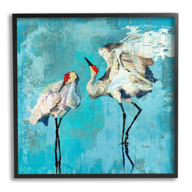 «Cranes on Blue Abstract» par Evelia Designs - impression d'un cadre photo sur bois, H 24 po x l 24 po x P 1,5 po