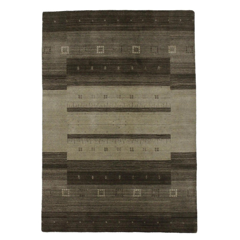 No Pattern and Not Solid Color Handmade Rectangle 4'7" x 6'8" Wool/Cotton Area Rug in Gray/Brown