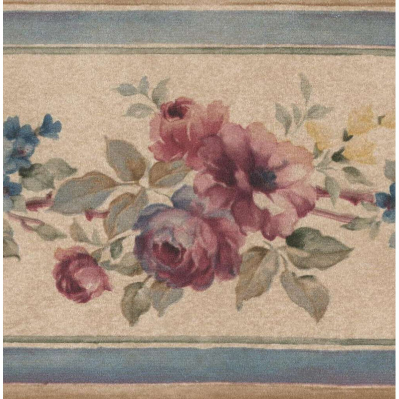  Bordure de papier peint floral et botanique L 15 pi x l 3,5 po Bloomed Roses