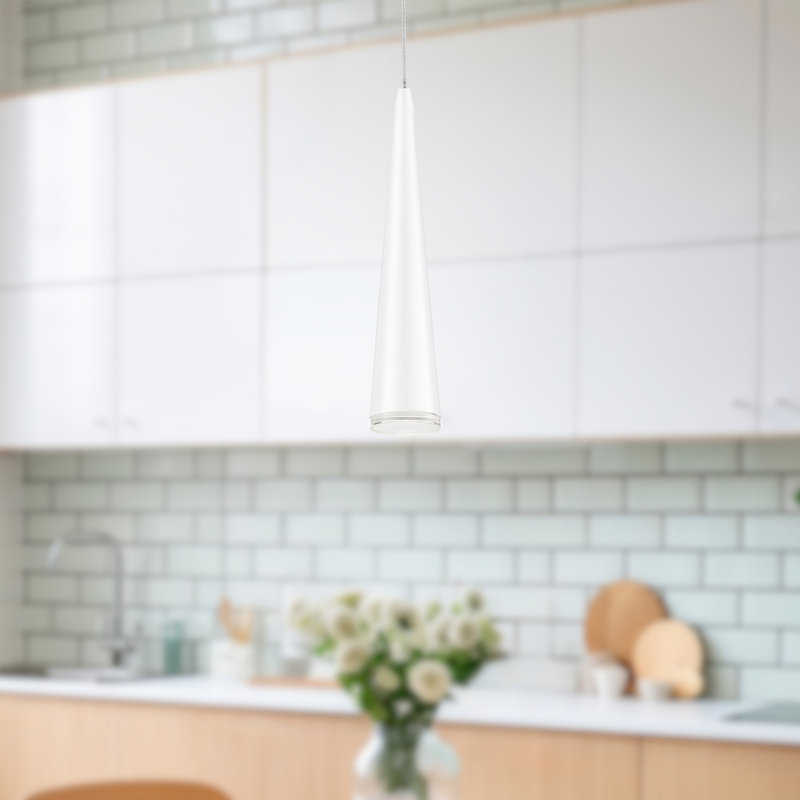 Mina 1 - Light LED Pendant, White, White, 12" H x 4.75" W x 4.75" D