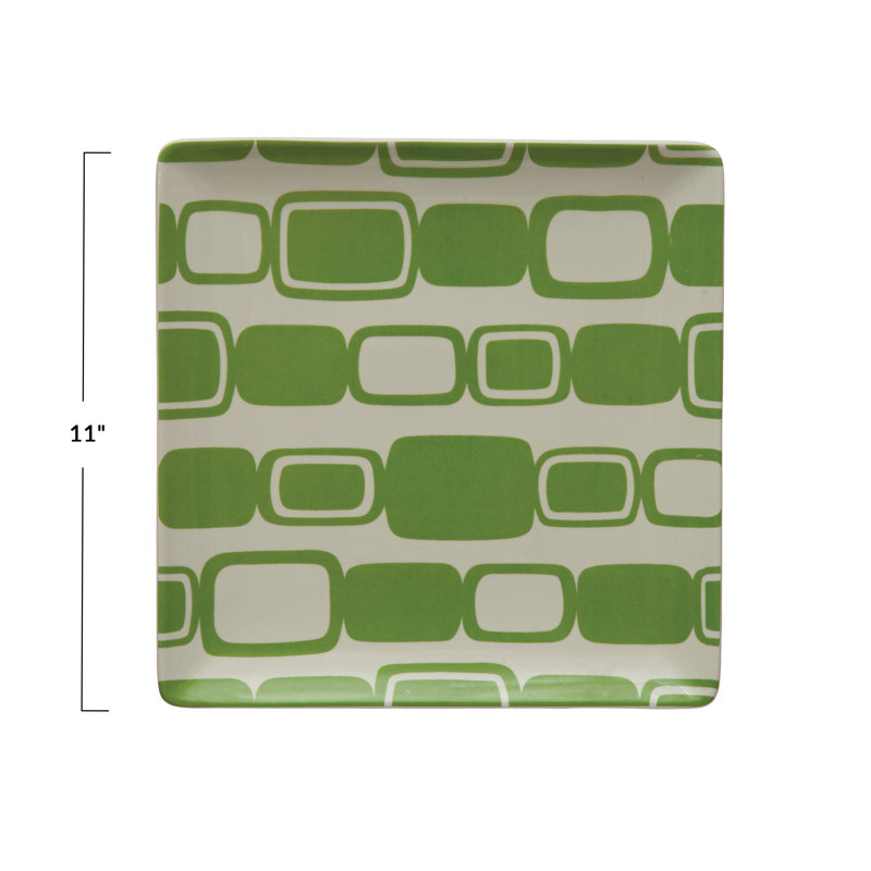 Stoneware Plate With Rectangle Pattern
