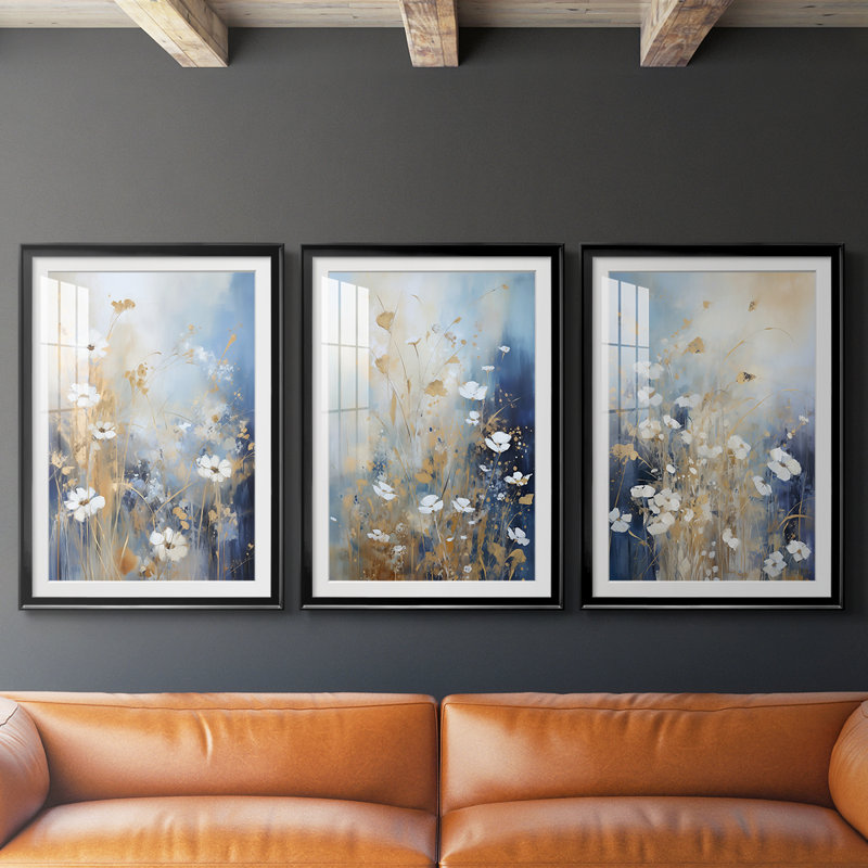 FLORAL Series CCD - Impression encadrée sur mesure de qualité supérieure - 3 pièces, Noir, H 21 po x l 30 po
