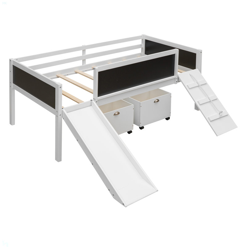 Lit mezzanine en bois avec deux boîtes de rangement, Blanc