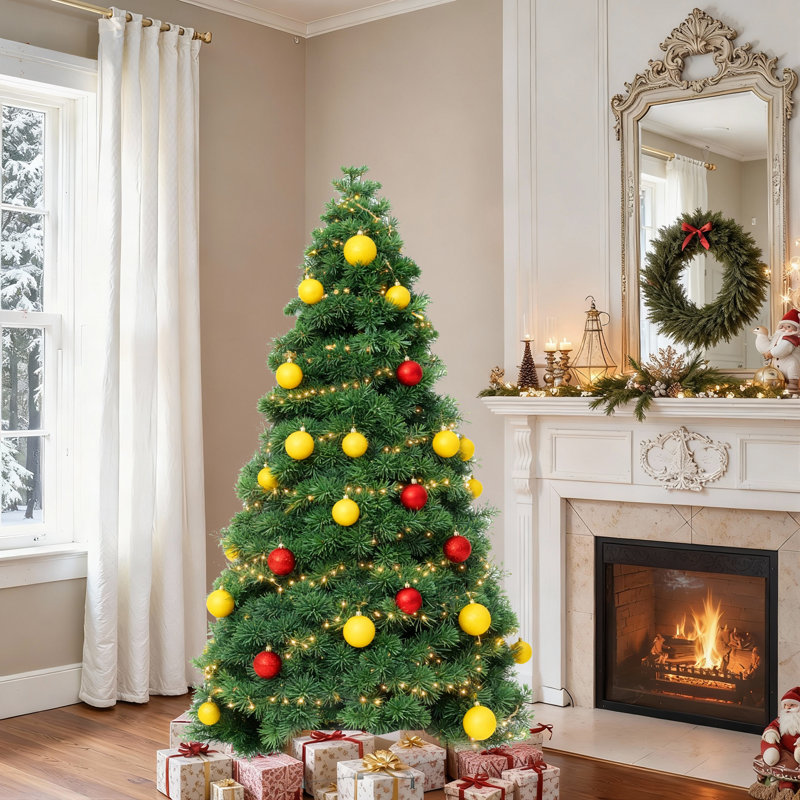 Arbre de Noël artificiel pré-éclairé avec lumières DEL chaudes - vert Noël, assemblage facile, branches articulées et support en métal robuste