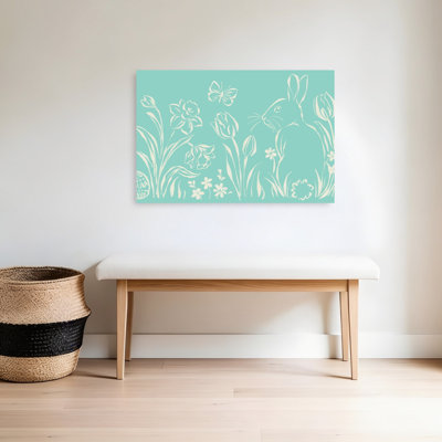 Art mural printanier sarcelle, papillon et jonquille