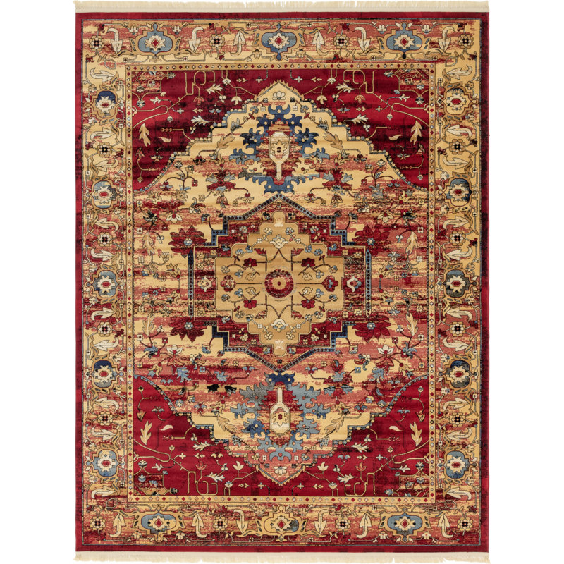 Tapis oriental rouge Angeliya, Rectangle 9 pi x 12 pi 2 po