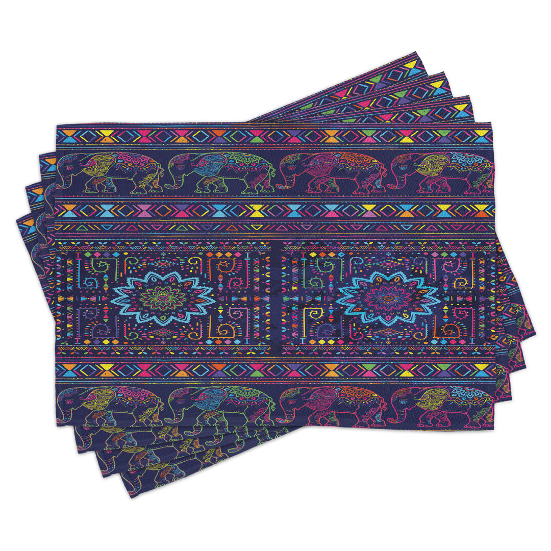 Platzdeckchen 4er-Set, Hippie-Themen-Tiere, Multicolor