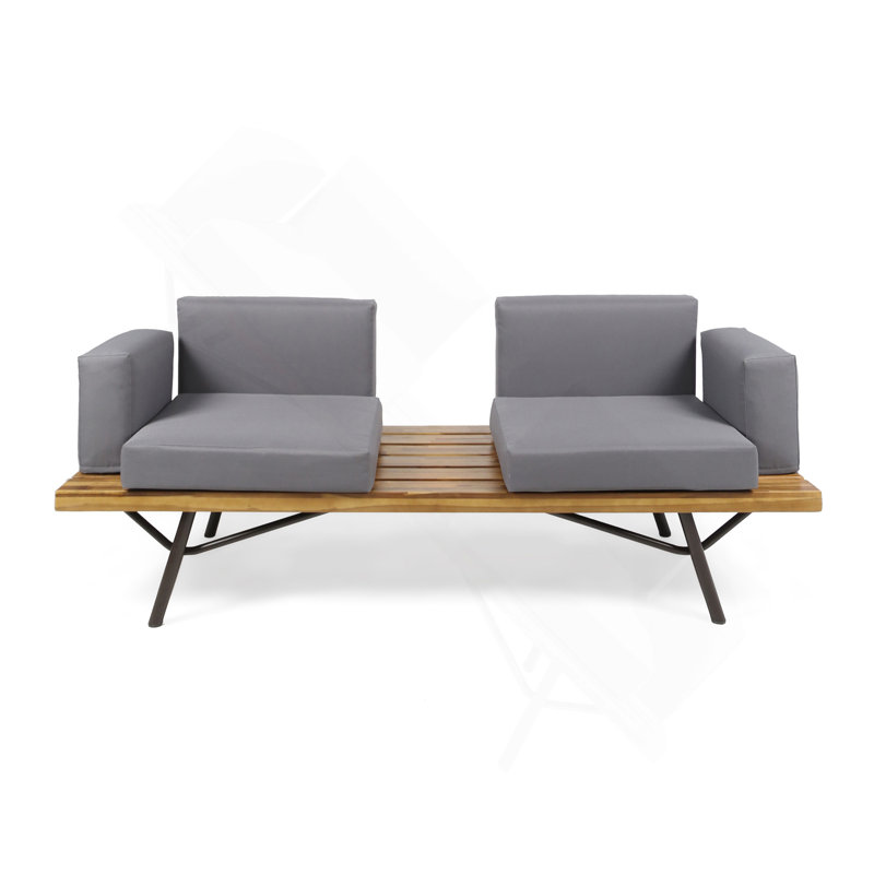 Canapé d'extérieur 2 places en bois d'acacia avec pieds en métal pour patio de jardin
