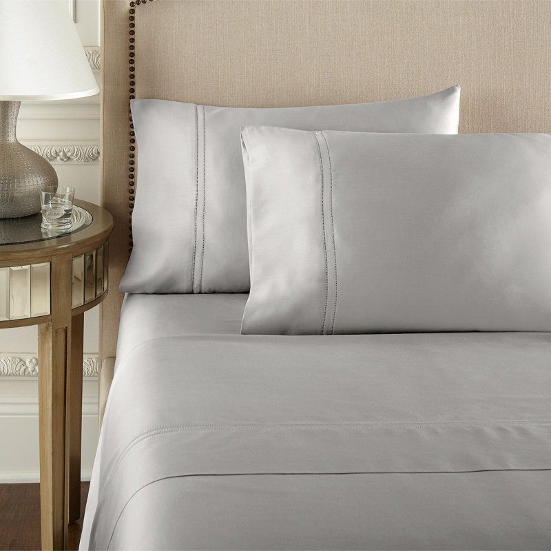 Yalda Egyptian Cotton Sateen Sheet Set , Queen Sheet Set + 2 Pillowcases, Gray